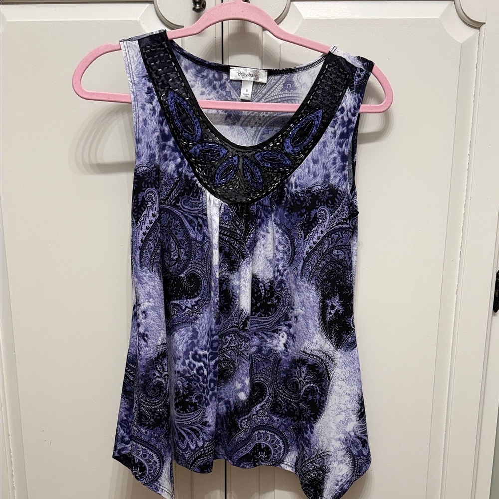 Dressbarn Black and Purple Paisley Tank Top
